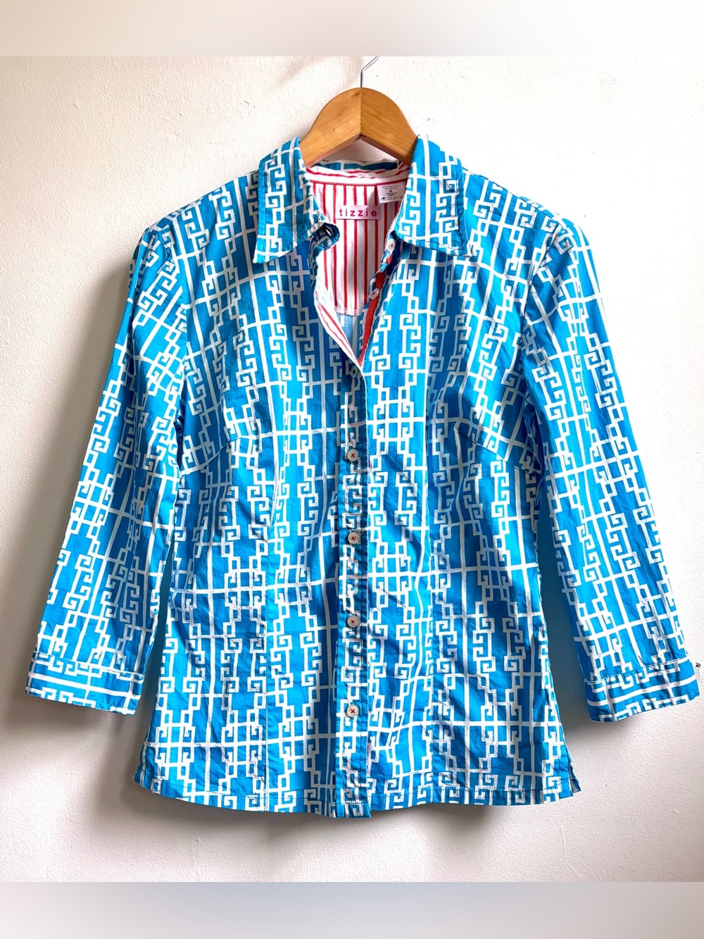 Geometric blue Tizzie blouse cotton sz S